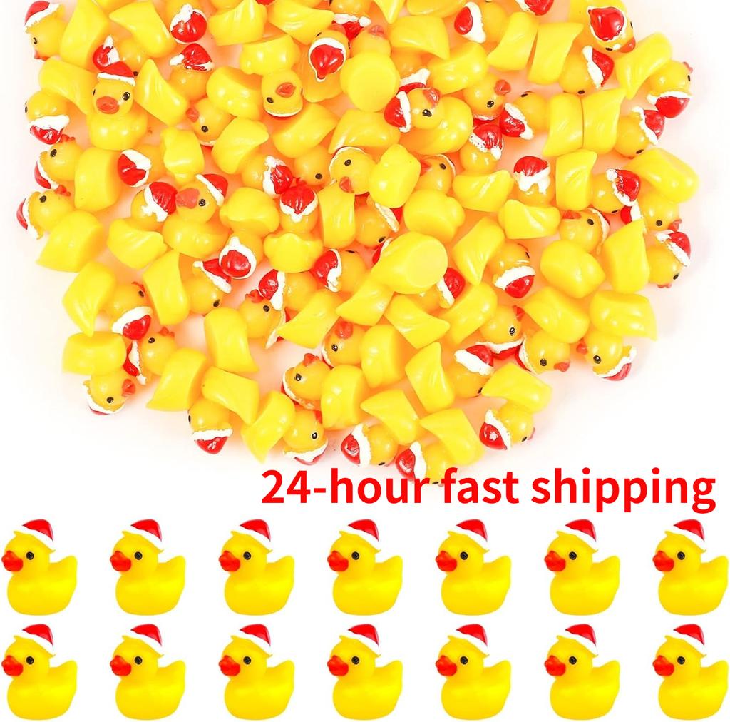 100/50Pc Mini Christmas Resin Ducks Tiny Miniature Ducks With Xmas Hat Figures For Craft Home Prank Game Dollhouse Party Decor