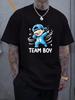 Men's Gender Reveal Party Team Baby Boy Announcement Graphic T-Shirt Hip Hop Cartoon Character Desig