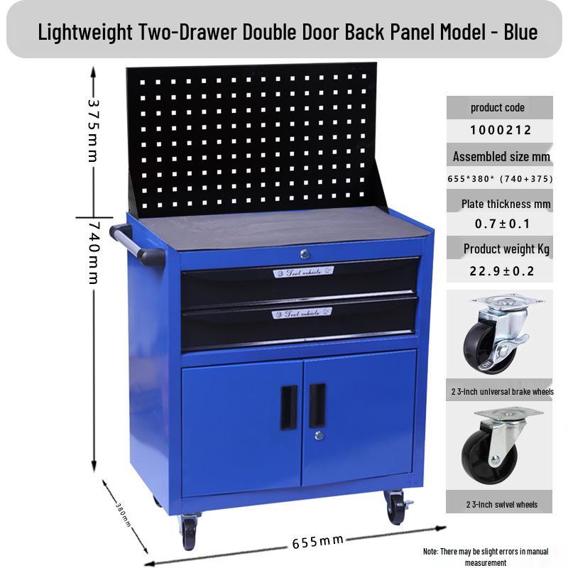 Mobile Locking Tool Trolley Cabinet with Pegboard and Drawers for Workshop Maintenance