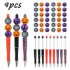 9PCS Black Purple Orange Halloween Pumpkin Horror Theme DIY Beaded Ballpoint Pen&Wooden Bead Pendant Set, Office Study Supplies