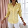 Women Shirt Lapel Long Sleeve Ruffle Decor Shirt Tops Pure Color Loose Fit Buttons Placket Casual Shirt Work Party Vacation Wear