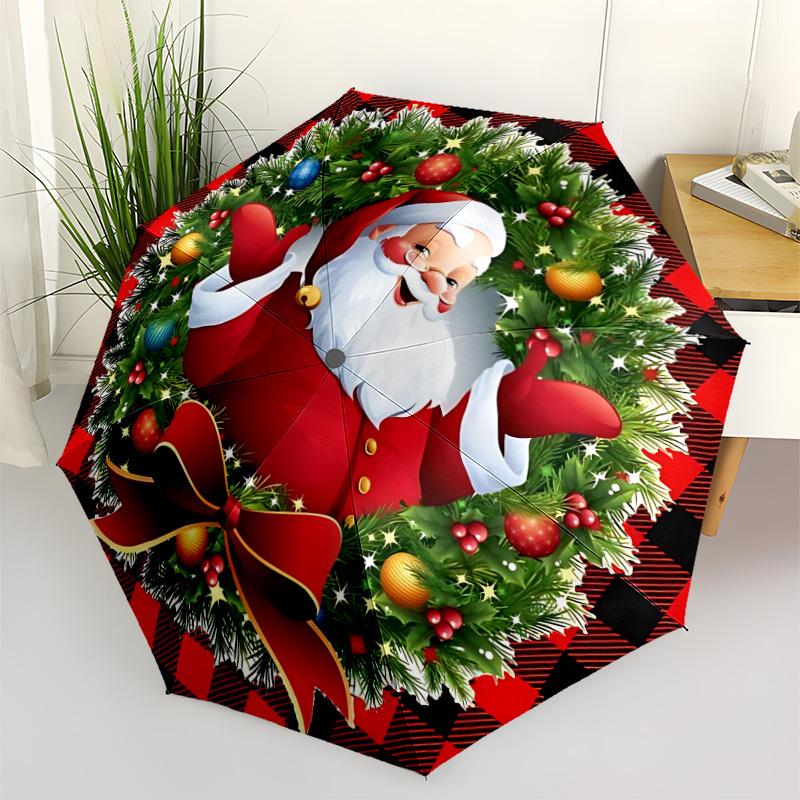 

1pc Christmas Santa Claus Automatic Umbrella - Stylish, Durable, with 8-Rib Manual Open Design, Elegant Black Handleyy250920224