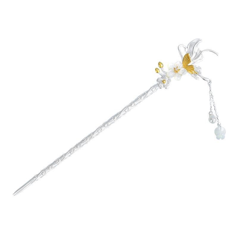 Butterfly Flower Hairpin for Women - S925 Sterling Silver, Chinese Style, Lily of the Valley Tassel, Elegant and Trendy