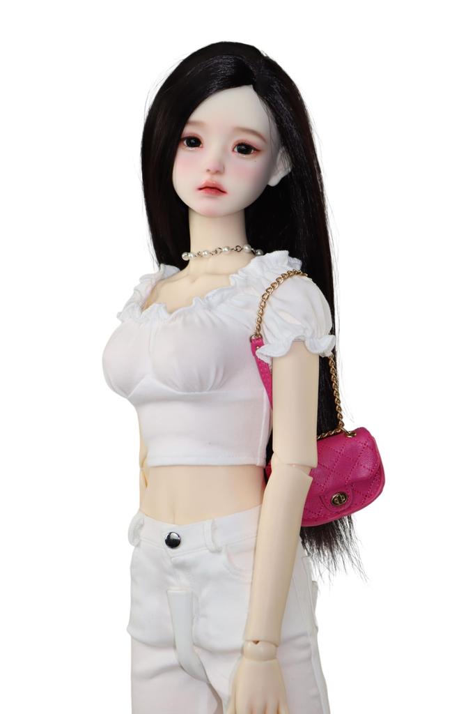 HAMRETHYPPZ 13 14 16 BJD Kinderkleding Set, BJD Poppenkleding, Eén Schouder Korte Mouw, Pofmouw Korte Mouw, Leuke Korte Mouw, Wit