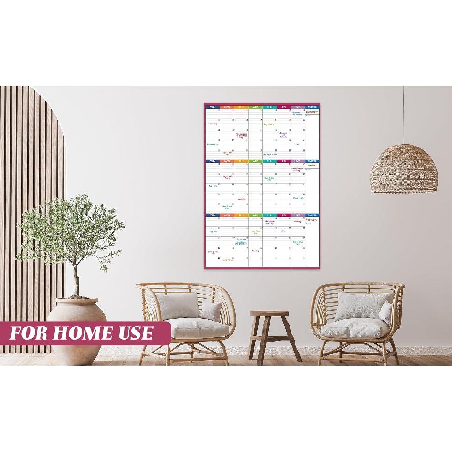 Large Dry Erase Calendar For Wall - Undated 3 Month Calendar, 28'' x 40'', Erasable & Reble Laminated White Board With 8 Round Stickers, Vertical