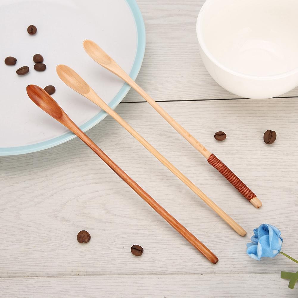 3 ks Dlouhá rukojeť Dřevěná lžíce Sada Káva Mléko Med Míchací Míchací Lžíce Kuchyňské Nádobí