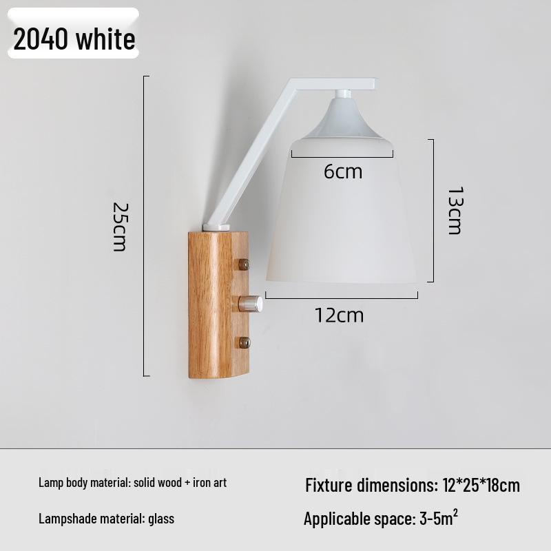 Solid Wood Glass Wall Lamp for Bedroom, Living Room, or Study - Chinese Art and European Style