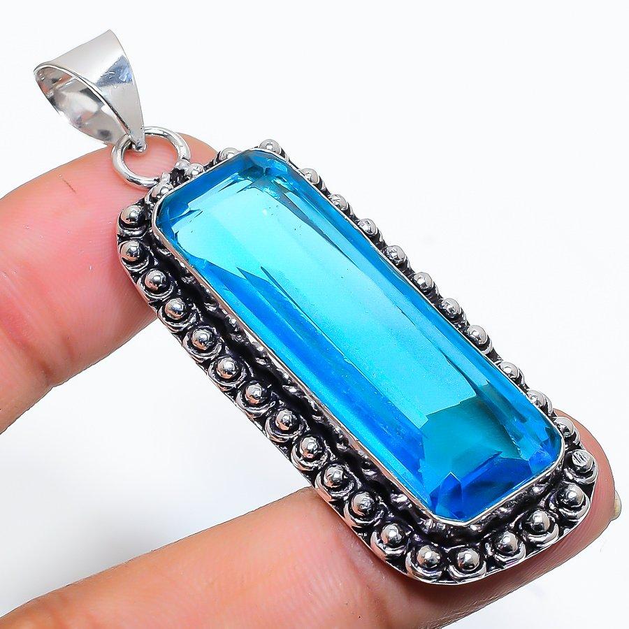 

Blue Topaz Gemstone Handmade Ethnic Jewelry Pendant 2.44 VR-3906