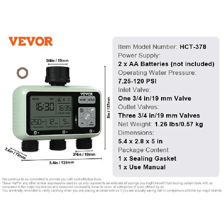 SucceBuy Water Timer 3 Outlets Hose 3 Independent Watering Zone LCD Display Rain Delay Mode Manual Mode Watering Sprinkler Timer HCT-378