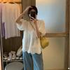 2025 Summer Women's French Embroidered White Doll Shirt with Hollow Bubble Short Sleeves