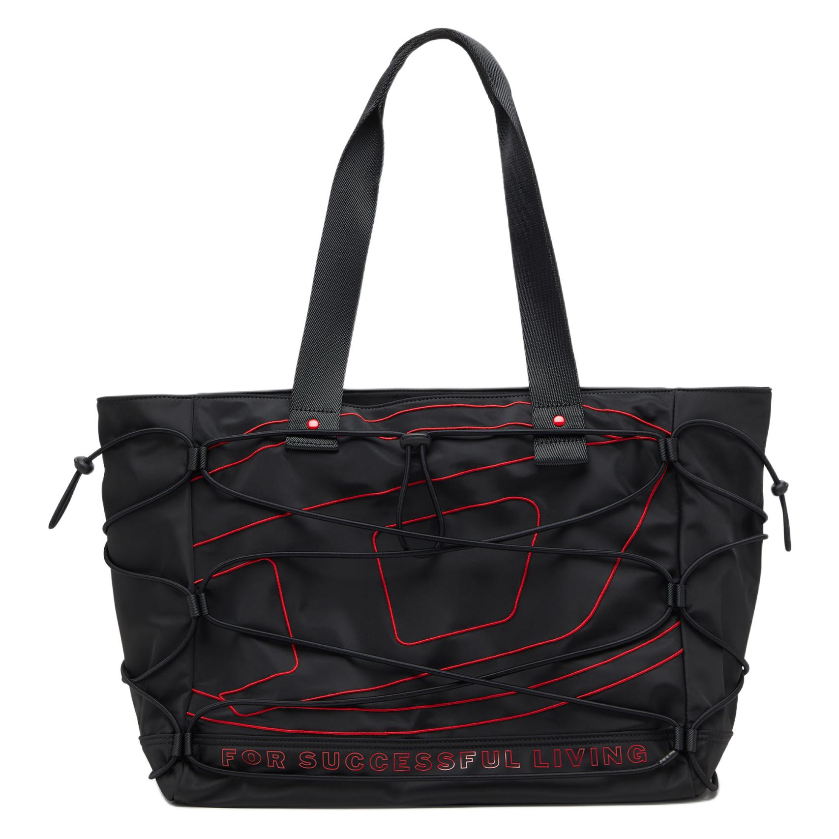 Diesel 20.3L Tech-D Logo Classic Embroidered Oval D Tote Bag Unisex Tote Bags Black X10410P3914T8013 Basic Set (Bag+Dust Bag)