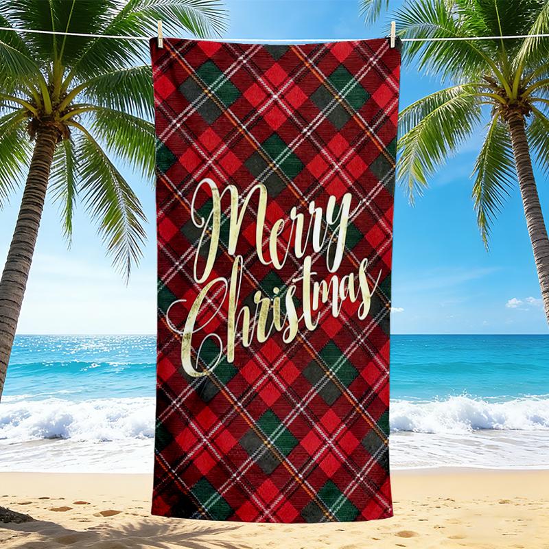 1Pc Christmas Plaid Beach Towel, Quick Dry, Multi-Use for Beach Pool Gym Yoga Home Travel, Christmas, Halloween, Xmas Gift M928479