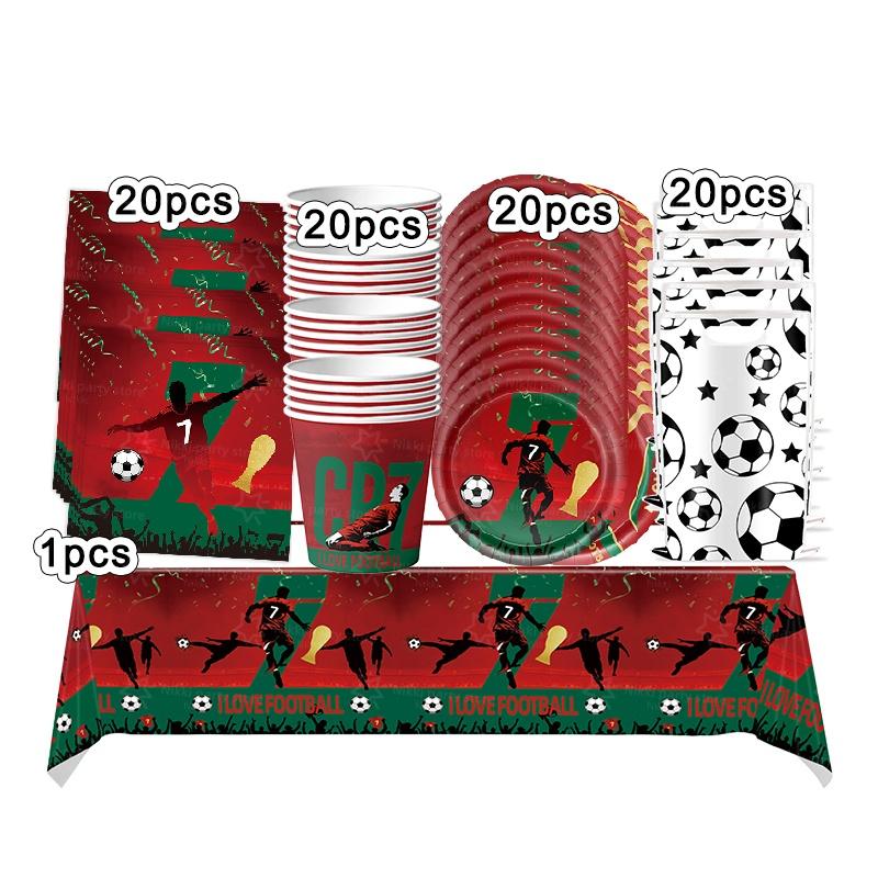 New CR7 Birthday Decoration Soccer Superstar Party Supplies Football Party Favors Tablecloth Plate Paper Cup Backdrop