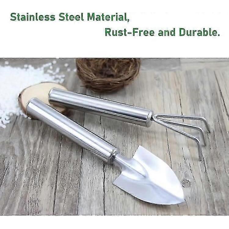 Gardening Tools Set,2 Piece Stainless Steel Handle Garden Hand Tool Miniature Gardening Rake Trowel Shovel - RIpj