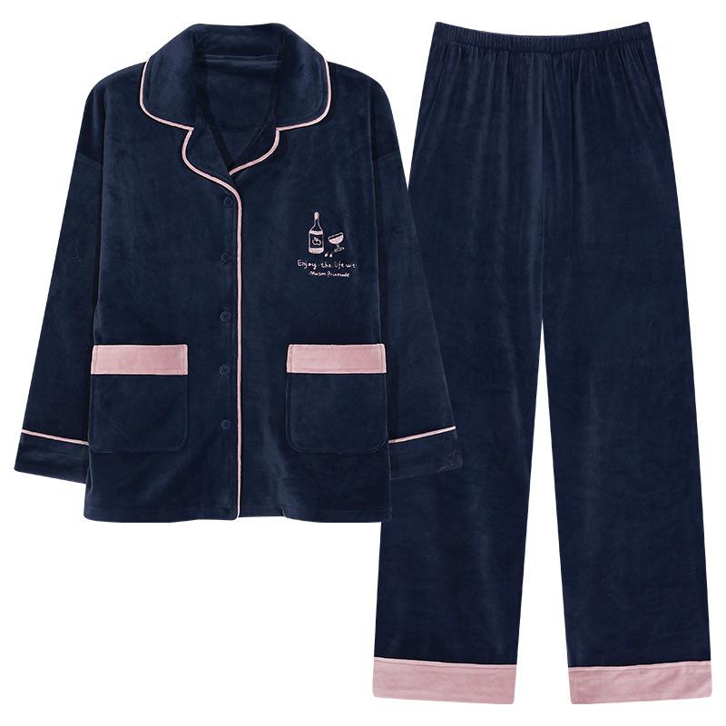 Pajamas Women'S Autumn And Winter Thickened Fleece Warm Island Fleece Coral Fleece Can Be Worn Outside Loungewear Set