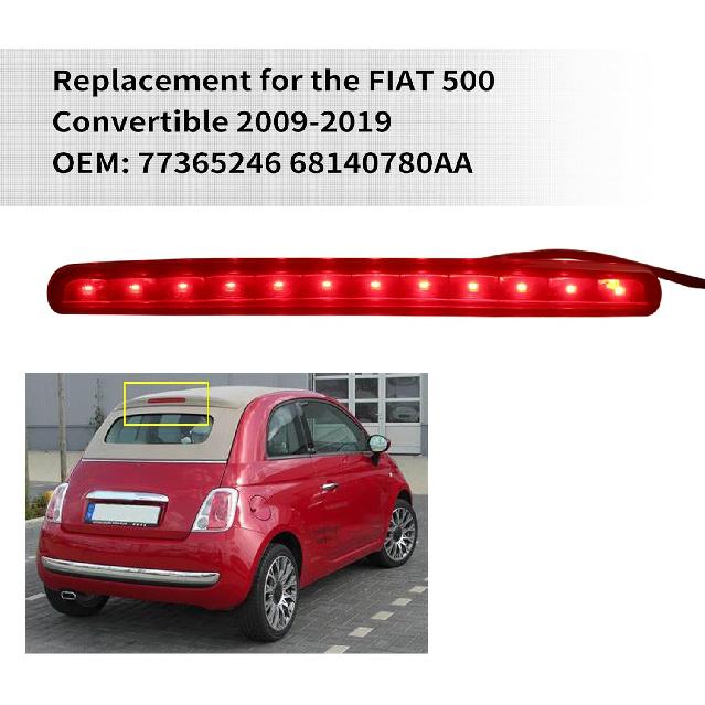 3rd Third Brake Light, LED High Mount Stop Light Brake Lights 3rd Stop Lamp Compatible with Fiat 500 Convertible 2009-2019 OEM 77365246 68140780AA