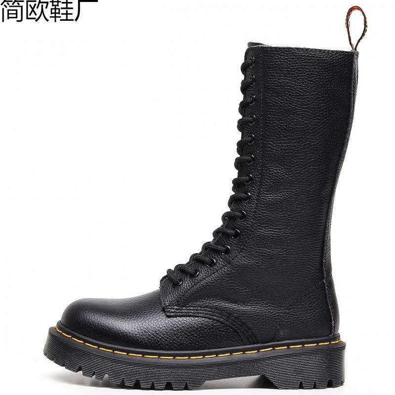 Medium and thick bottom lychee pattern locomotive boots women's hole British first layer short boots men's and women's leather boots round head