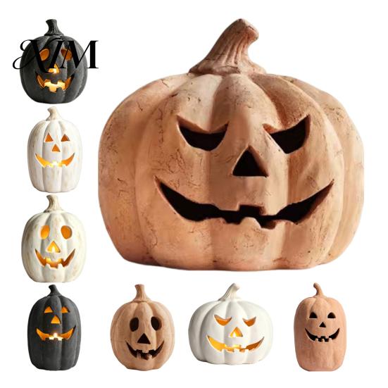 Spookachtig Seizoen Feestartikelen Halloween Pompoen Kaarsenhouder, Hars Lantaarn Theelichthouder met Feestelijke Tafeldecoraties Gesneden Gezicht voor Herfst