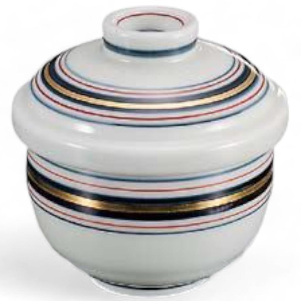 Takumifu Arita Ware 7cm Steaming Bowl with Three-Colored Lines, Made in Japan