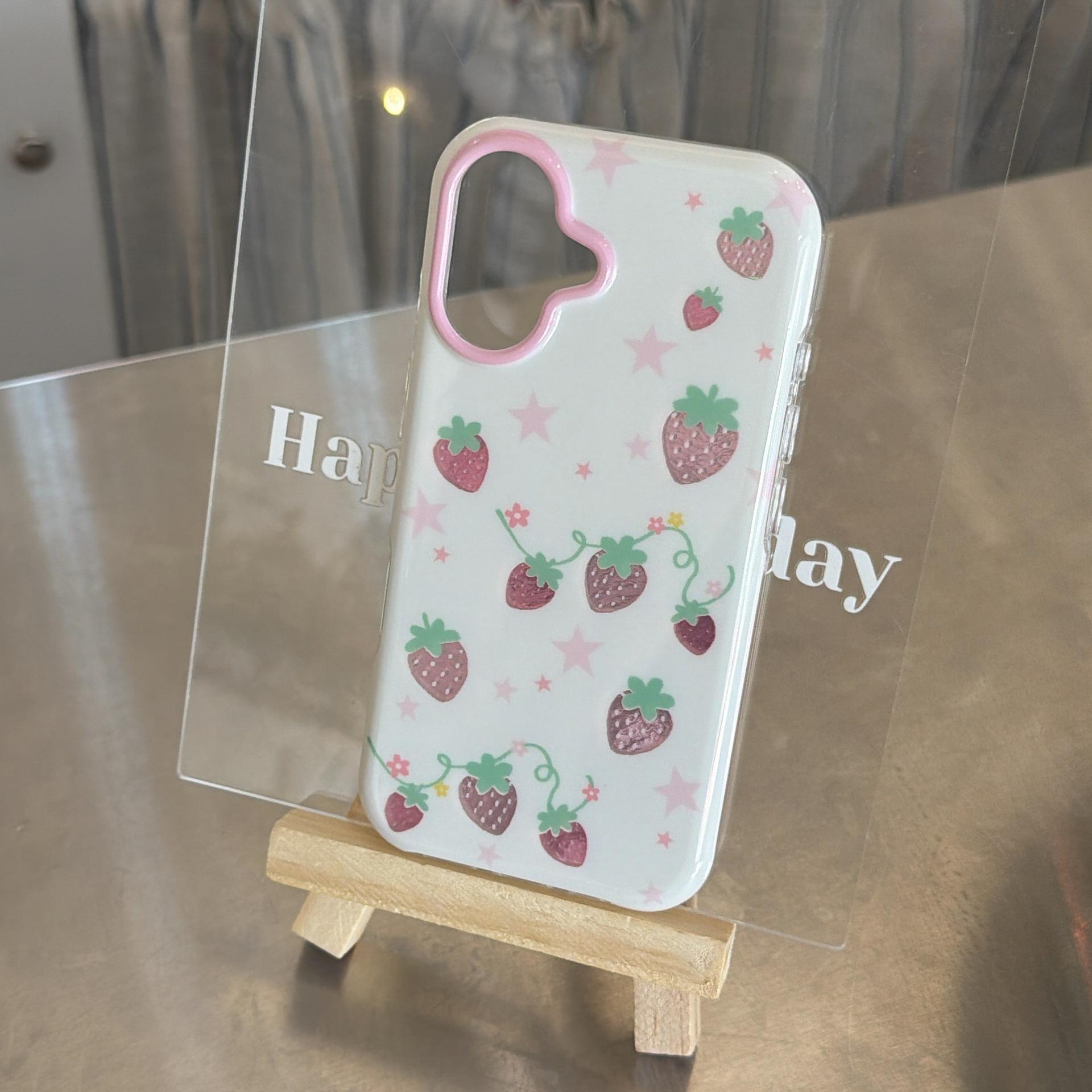 

Rounded Edge IMD Strawberry Star Phone Case for iPhone 17 Pro Max, Compatible with 15 Pro and iPhone 16, Designed for Women iPhone 16 Pro Max