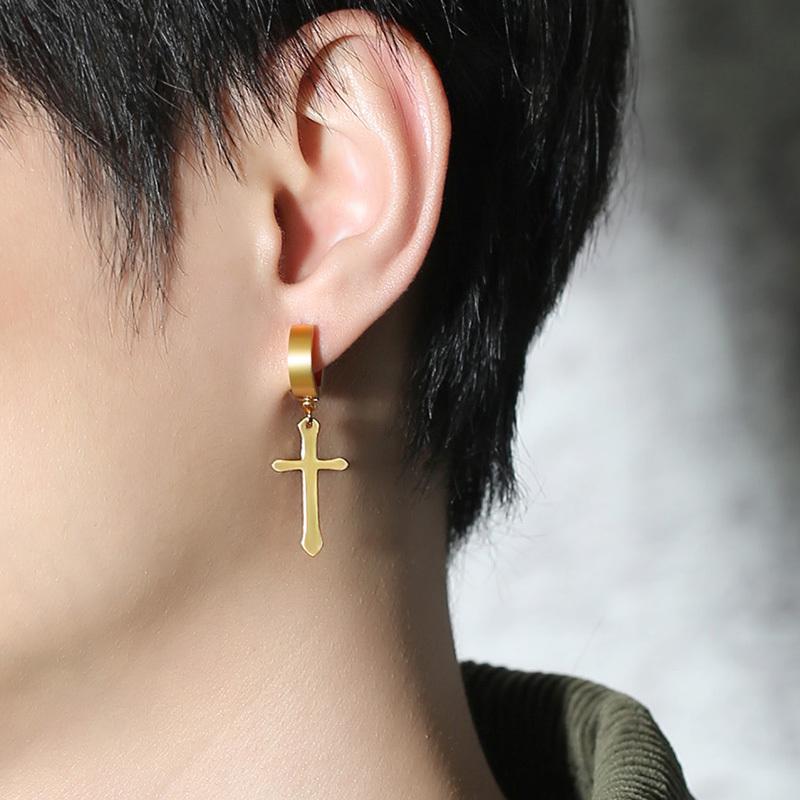 Vnox Simple Cross Dangle Earrings for Men Women Minimalist Stainless Steel Drop Small Hoop Metal Ear Jewelry Anti Allergy