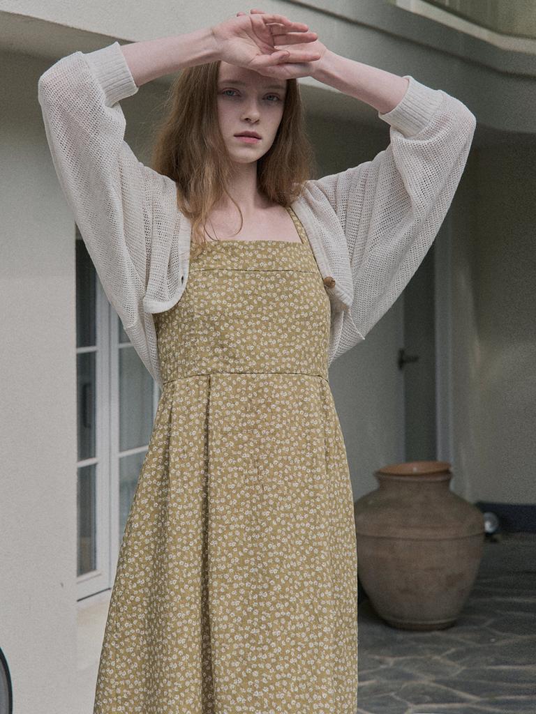 AVANT-G Floral Pattern Sleeveless Dress - Mustard