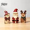 Small Decorative Figurines for Home Christmas Wooden Tabletop Figurine, Hand Painted Santa Reindeer Cat Decor, Rustic Festive Crafts Wood Holiday