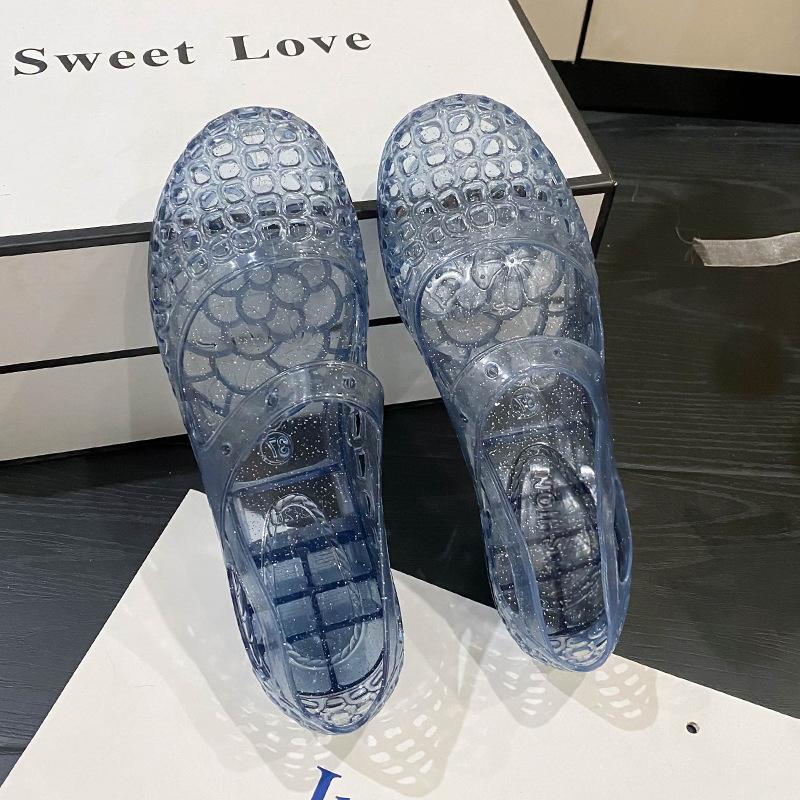 Dámské plastové křišťálové želé sandály s výřezy na pláž, pohodlné, ležérní nazouvací, dámské, kulatá špička, PVC pantofle