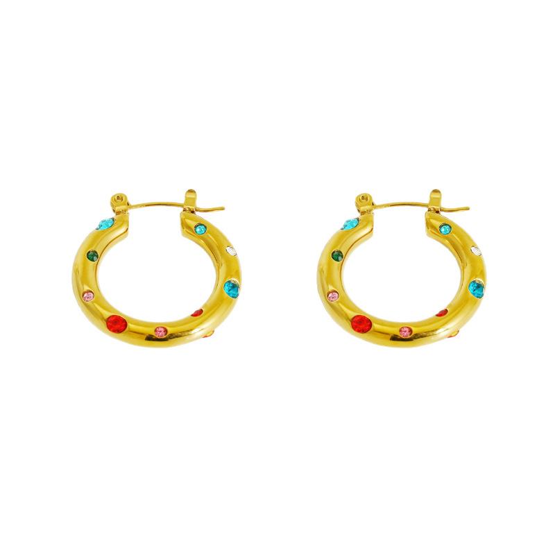 European American Style Stainless Steel Hoop Earrings Natural Stone Inlaid Pearl Zircon Women's Jewelry