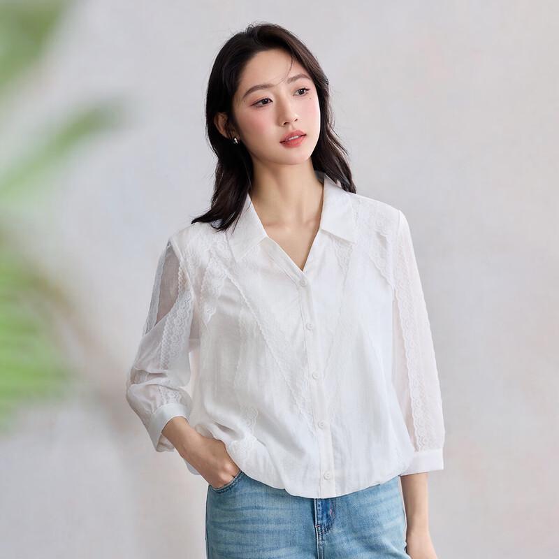 INMAN Women s French Lace Embroidered V-Neck Shirt M