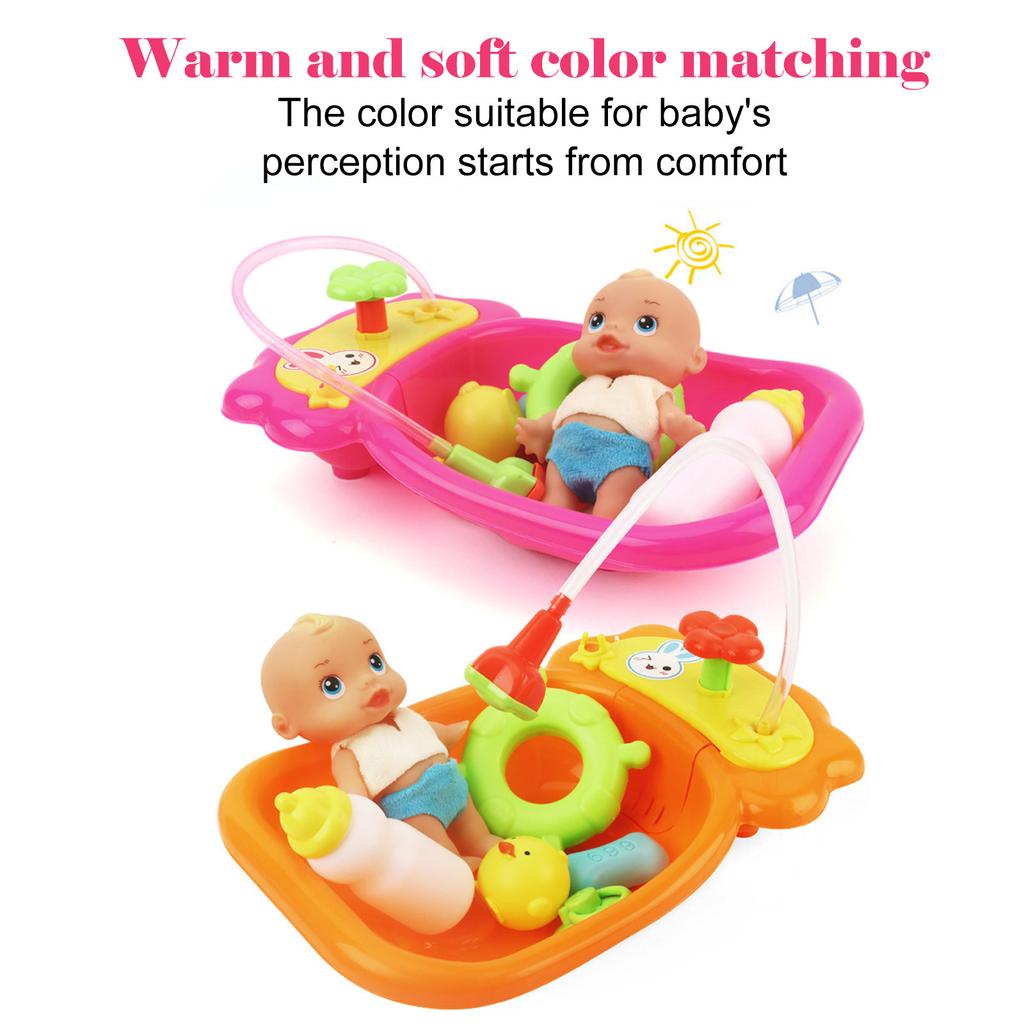 Kids Plastic Bath Tub Doll Set Pretend Role Play Toy with Shower Accessories