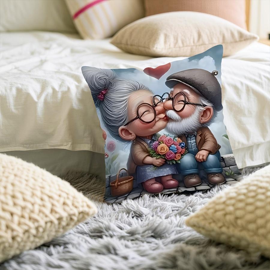 1pc Whimsical Grandparents Pillow Cover - "Oma Und Opa" Design with Heart & Floral Motifs, Perfect Gift for Mother'S Day & Father'S Day
