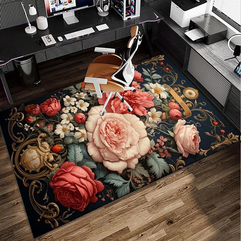 Floral Elegance In Bloom Office Rug Chair Mat, Entryway Carpet, Suitable for Front Door, Bedroom, Living Room, Desk, Holiday Gift