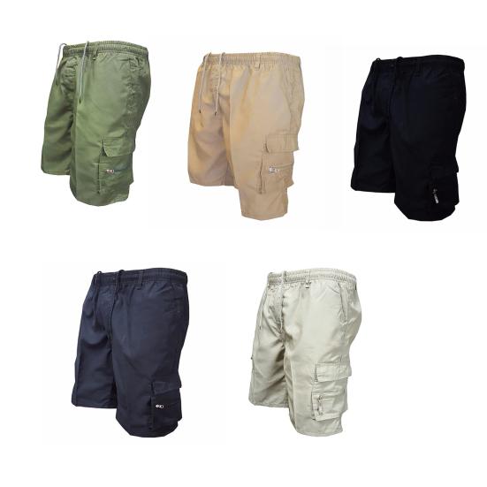 Men Shorts Elastic Waistband Drawstring Large Pockets Cargo Shorts Loose Fit Pure Color Summer Outdoor Sport Shorts