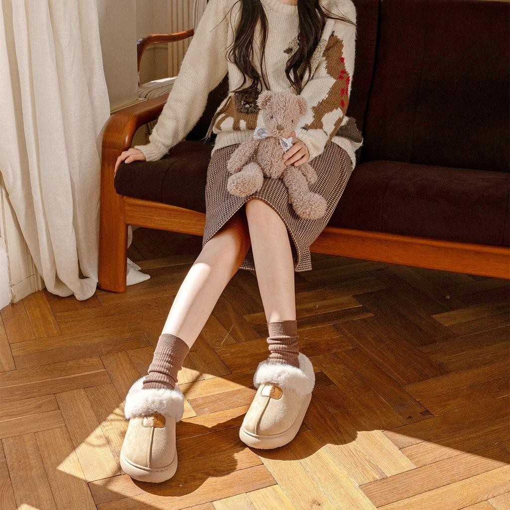 Women's & Men's Warm Fluffy Cotton Slippers: Non-slip, Thick Sole, Closed Heel for Indoor/Outdoor Use (Autumn/Winter).