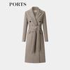 Ports Women's Elegant Double-Breasted Belted Coat