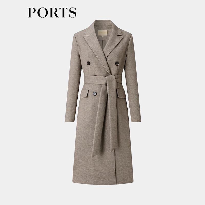 Ports Women's Elegant Double-Breasted Belted Coat