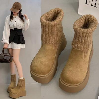 Mode Stiefel Herbst und Winter neu matt retro kleine Muffin dicksohlige höhenvergrößernde und dünne elastische Sockenstiefel