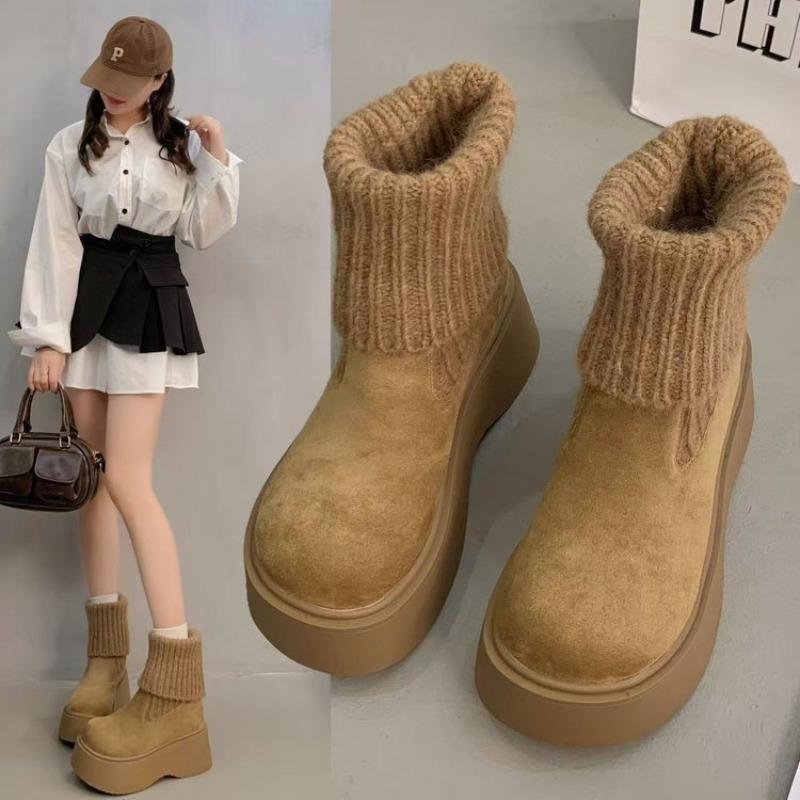 Fashion Boots Autumn and Winter New Matte Retro Small Muffin Thick-soled Height-increasing and Thin Elastic Socks Boots