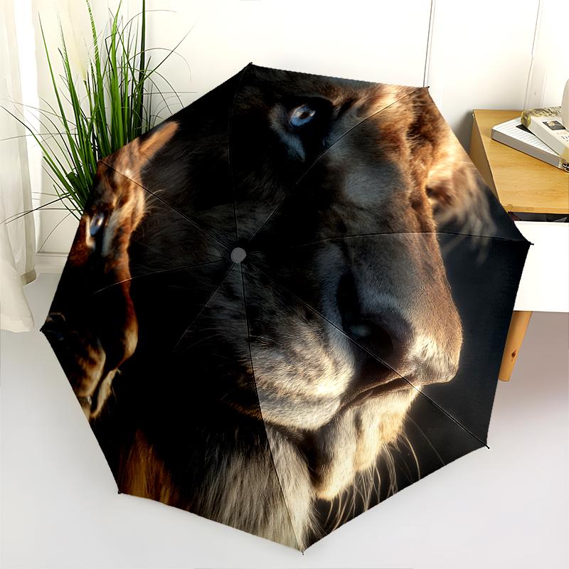 Lion Pattern, Automatic Folding Umbrella, Portable and Foldable Design, 8 Ribs, a Christmas or Birthday Gift.