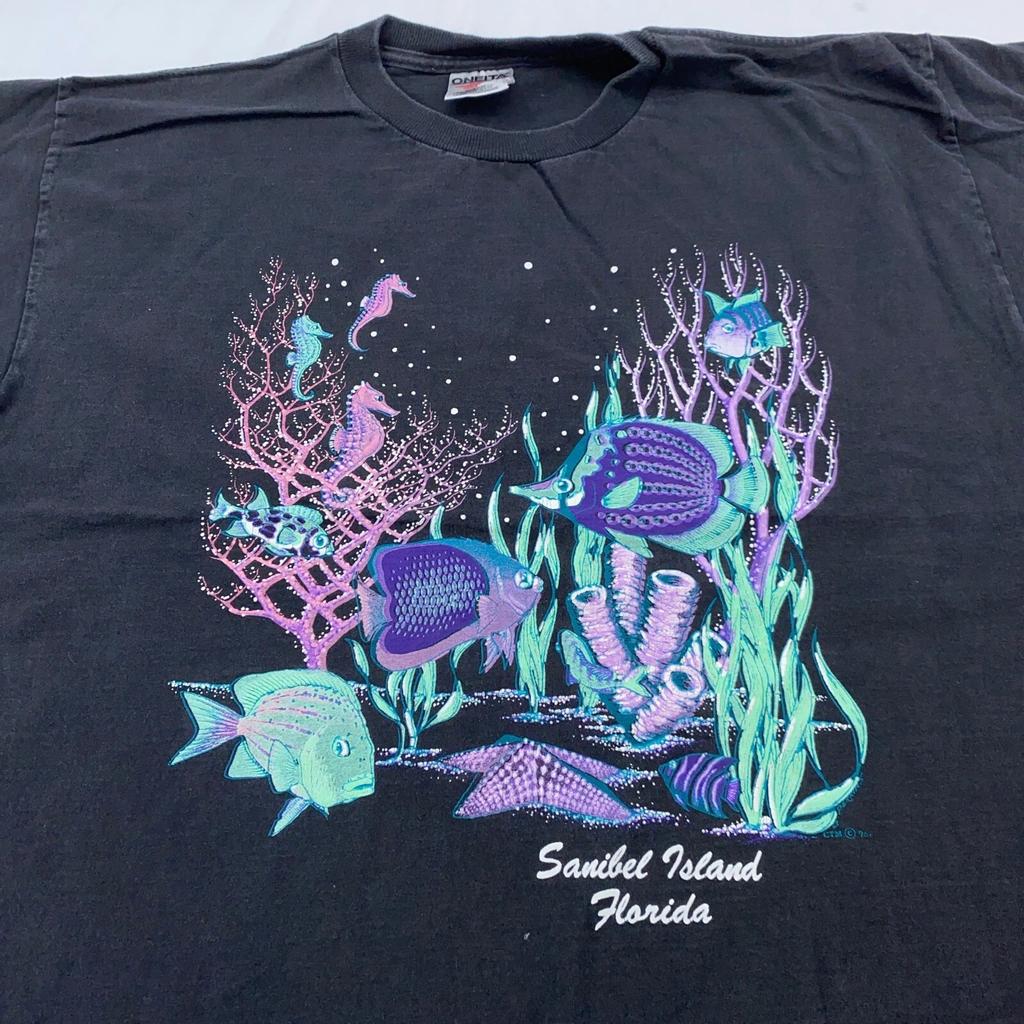 vintage 90s TROPICAL FISH SANIBEL ISLAND FLORIDA T-Shirt LARGE nature animal art