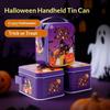 Halloween Portable Metal Tin Box With Pumpkin Ghost Pattern And Handle For Trick Or Treat Candy Party Favors