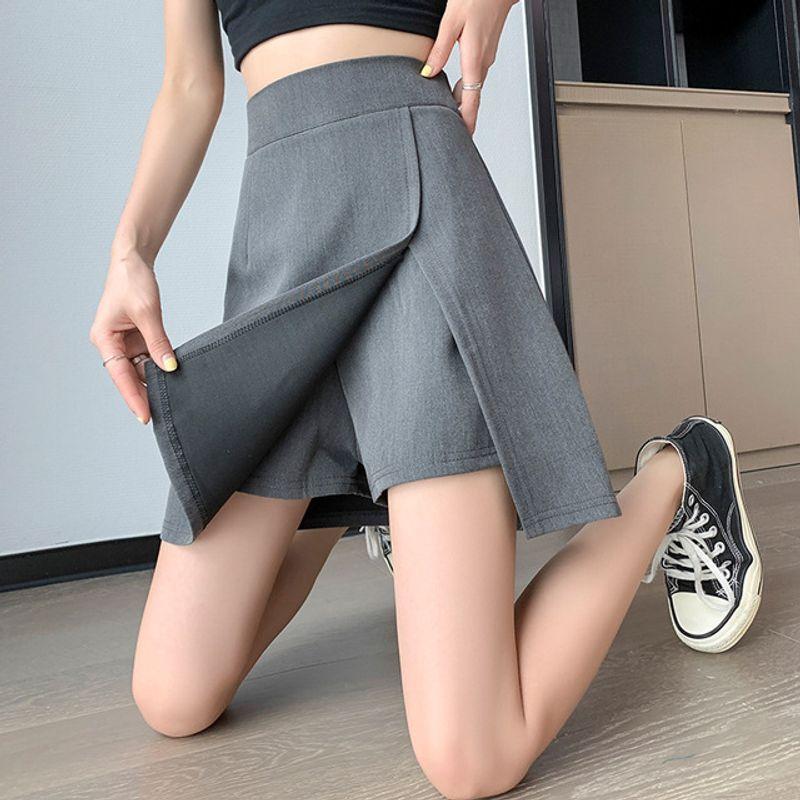 

High Waist Large A- Line Split Short Skirt High Waist Plus Size A- line Split Skirt Gray XL