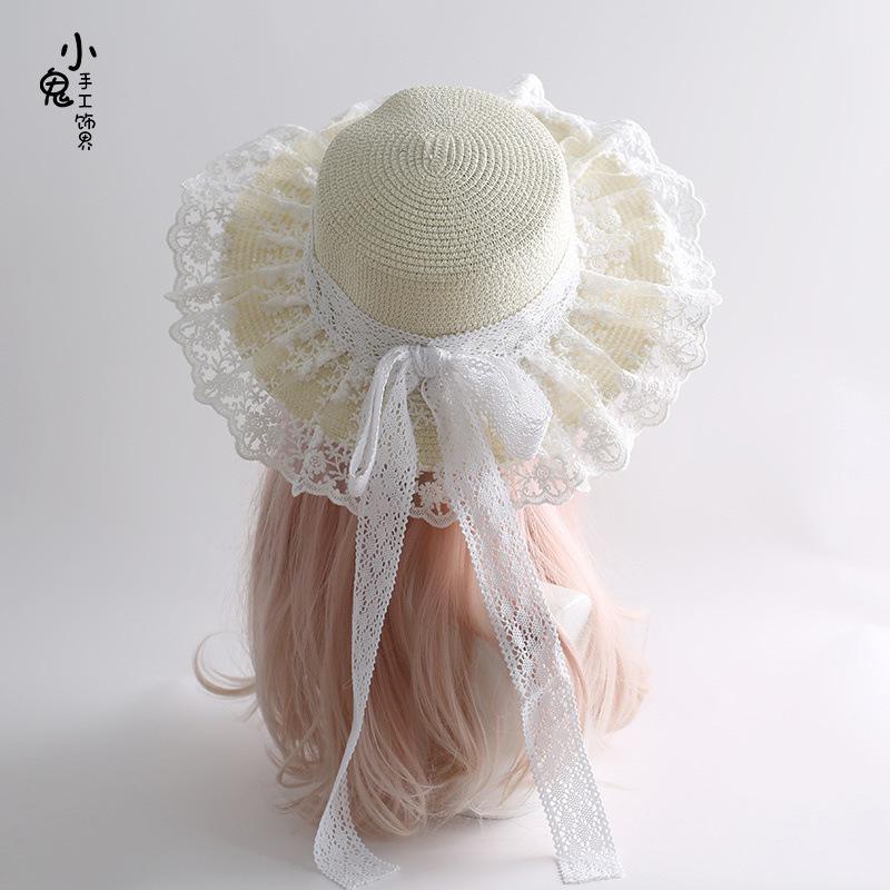 Mori Visor Pastoral Lo Girl Soft Girl Hat Handmade Doll Lace Bow Streamer Hat