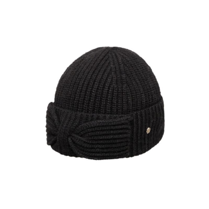 Brown Hat Rosette Beanie - Black