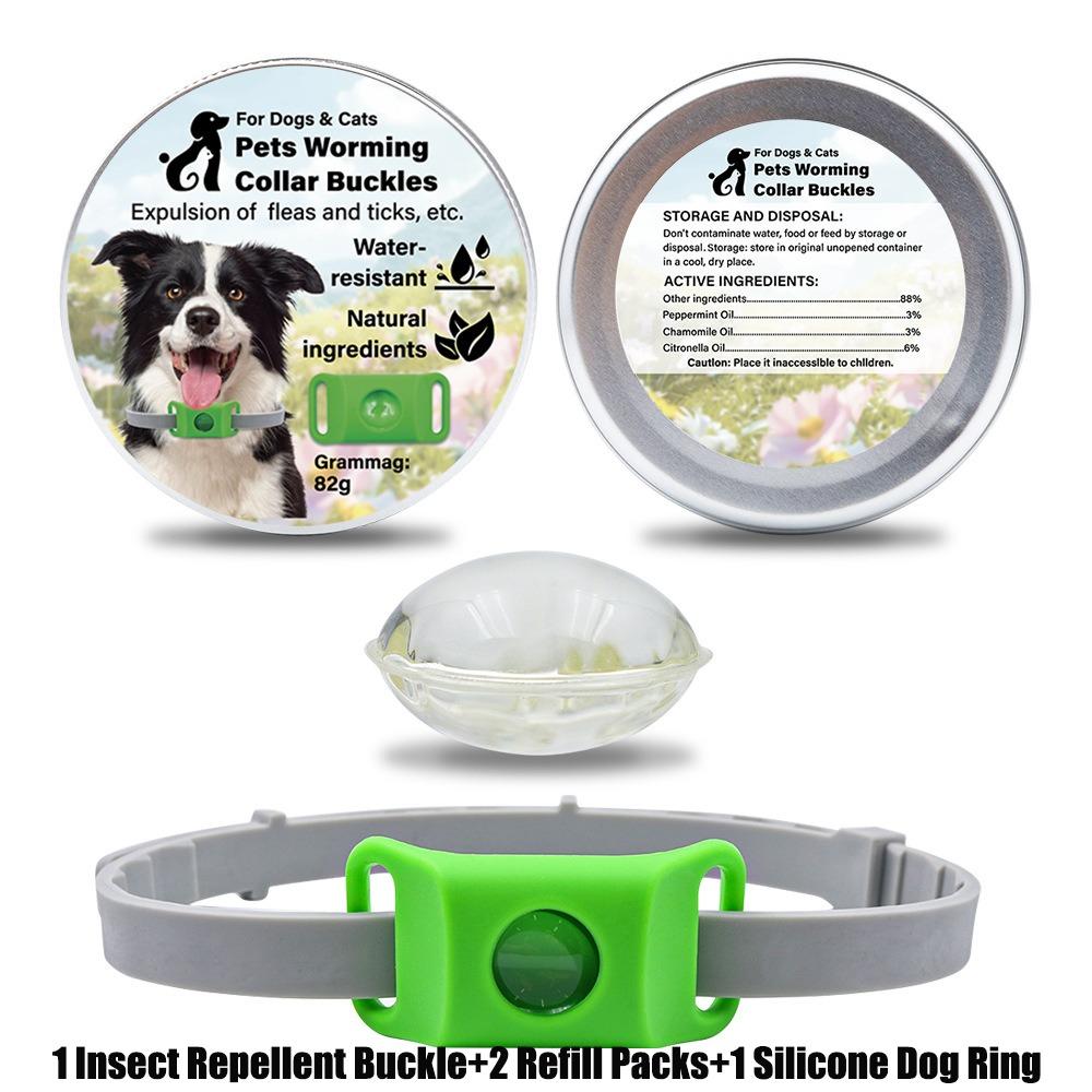 Silikon Haustier Insektenschutz Schnalle Wasserdicht Geruchlos Flohhalsband für Hunde mit Nachfüllpack Haustierbedarf