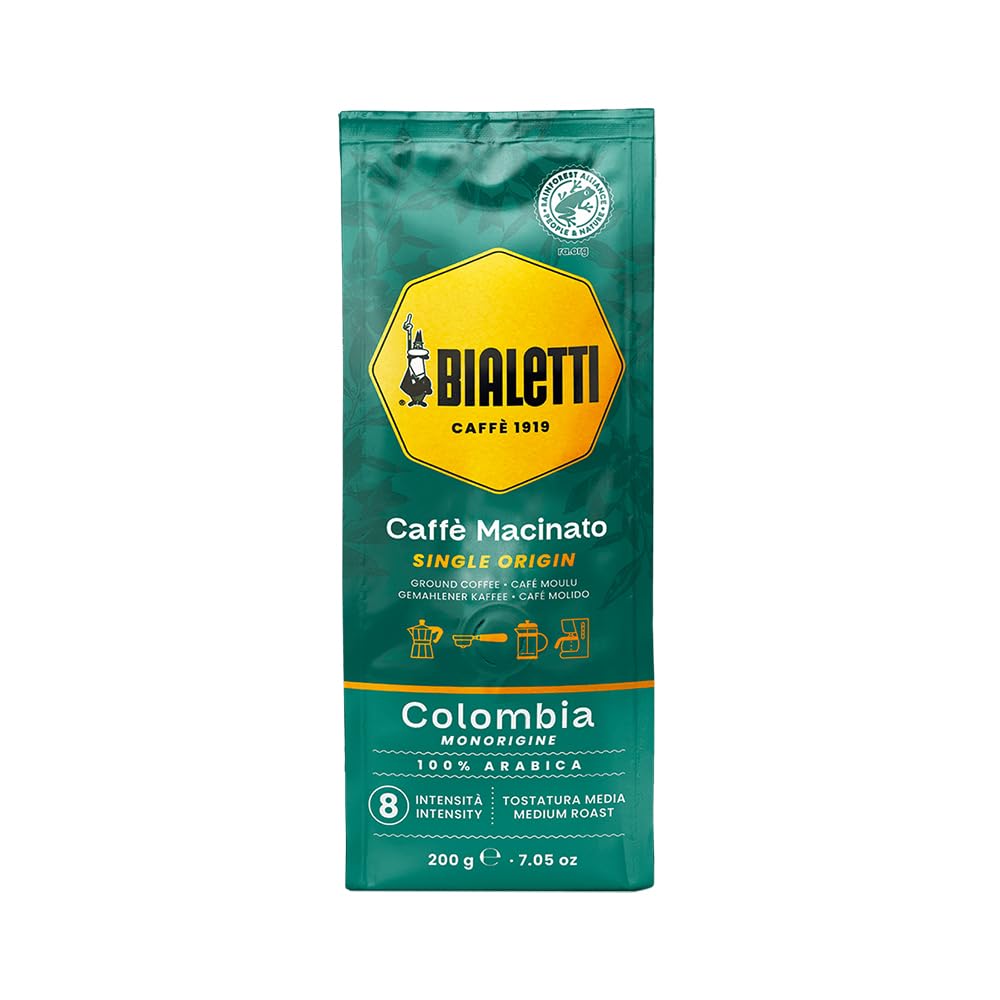 Bialetti Cafe Matinato Single Origin Kolumbien Kaffeepulver Mahlung Geeignet für French Press und Filterkaffee (Fein / 200g) - Espresso, Press, Kaffee.