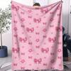Kawaii Sakura Bow Fleece Blanket  Soft Pink Cute Pattern Throw for Bedroom Sofa Ideal for Teens Girls Kawaii Aesthetic Fans
