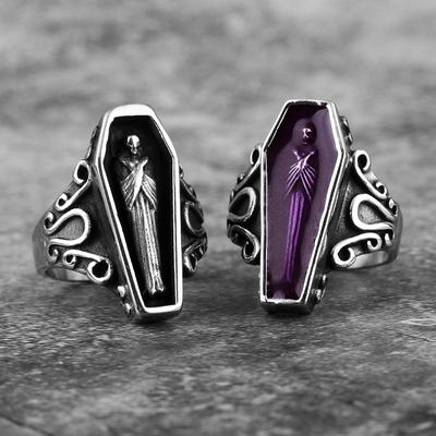 Vampire Coffin Ghost Stainless Steel Mens Rings Gothic Punk Unique Cool for Male Boyfriend Jewelry Creativity Gift
