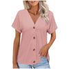 Europe, America Spring and Summer New Solid Color Button Loose Short-sleeved Top T-shirt Women's Spot